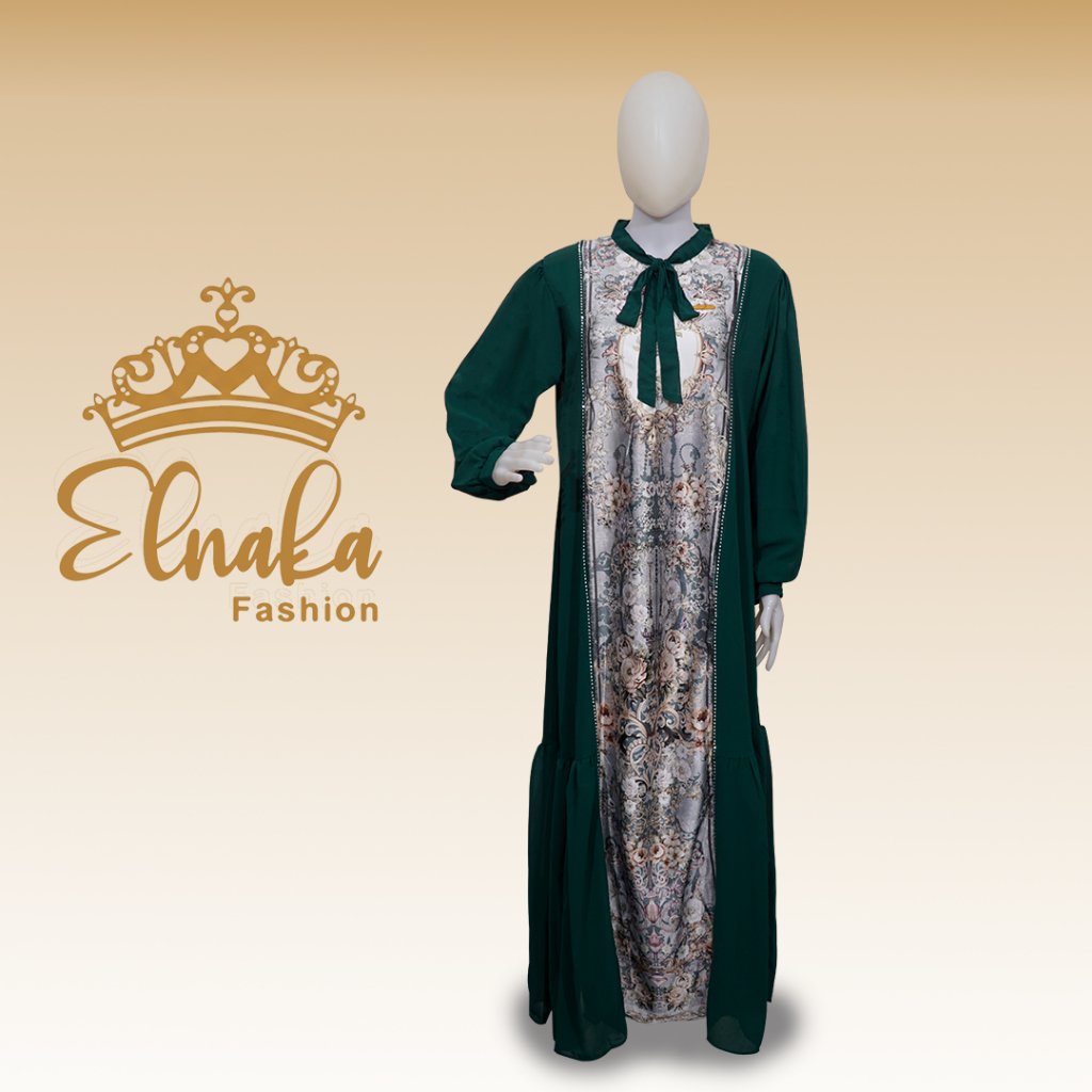 Gamis Mewah Ceruty Armany Silk Hijau Army Elnaka 049