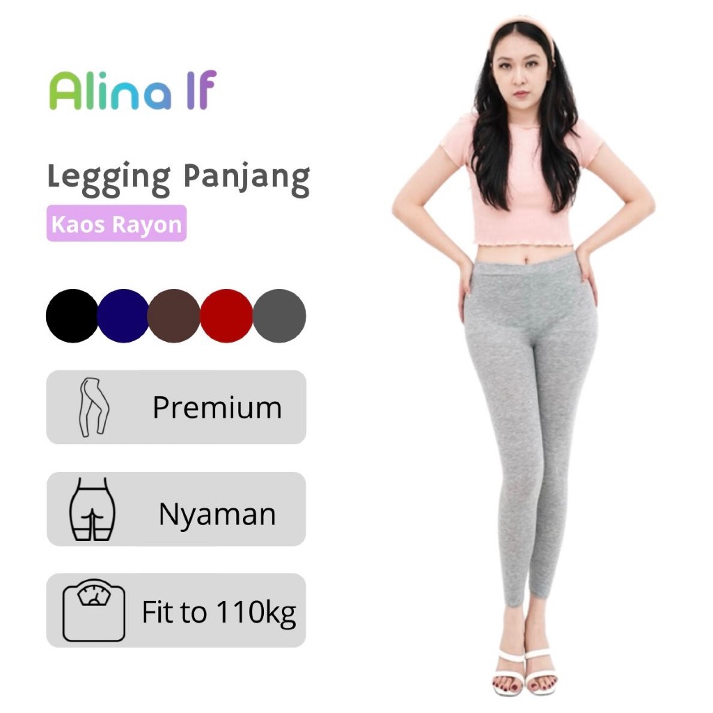 Alina lf Legging Panjang Wanita Dewasa Bahan Kaos Rayon Hitam Premium Nyaman Fit to 110kg Celana Leg
