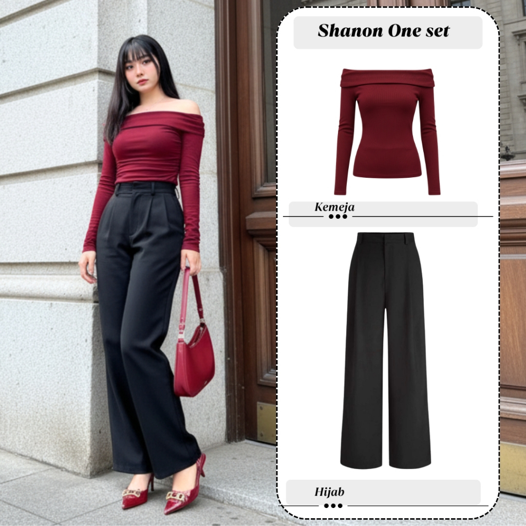 Outfit Set Knit VIRAL SHANON (Sabrina Crop Rajut + Loose Pants) Setelan Wanita OOTD Korean Style Ger