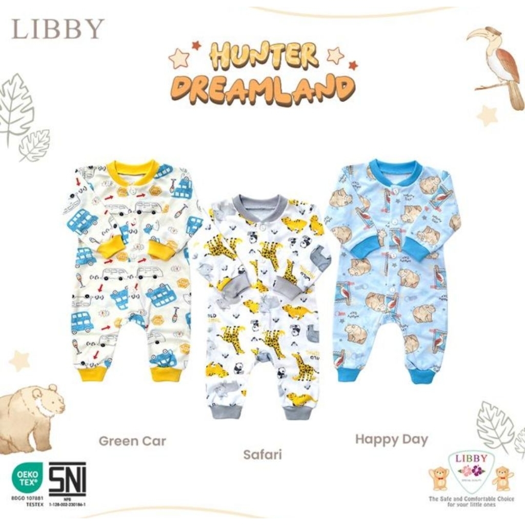 Libby Baju Sleepsuit Bayi Laki Laki Kodok Panjang Buka Kaki Motif Hunter Dreamland Series