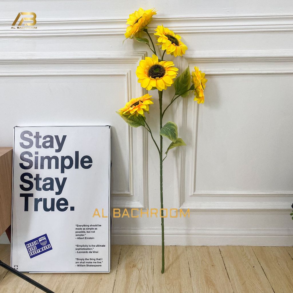 POHON BUNGA MATAHARI ARTIFICIAL 5 KUNTUM HIASAN SUDUT RUANG TAMU DEKORASI WEDDING BUNGA PLASTIK B850