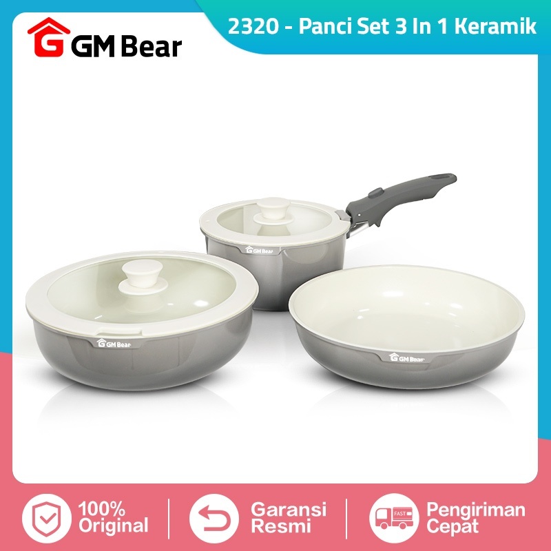 TERLARIS GM Bear Set Wajan Keramik 2457 27cm dengan Tutup - Wajan Anti Lengket **