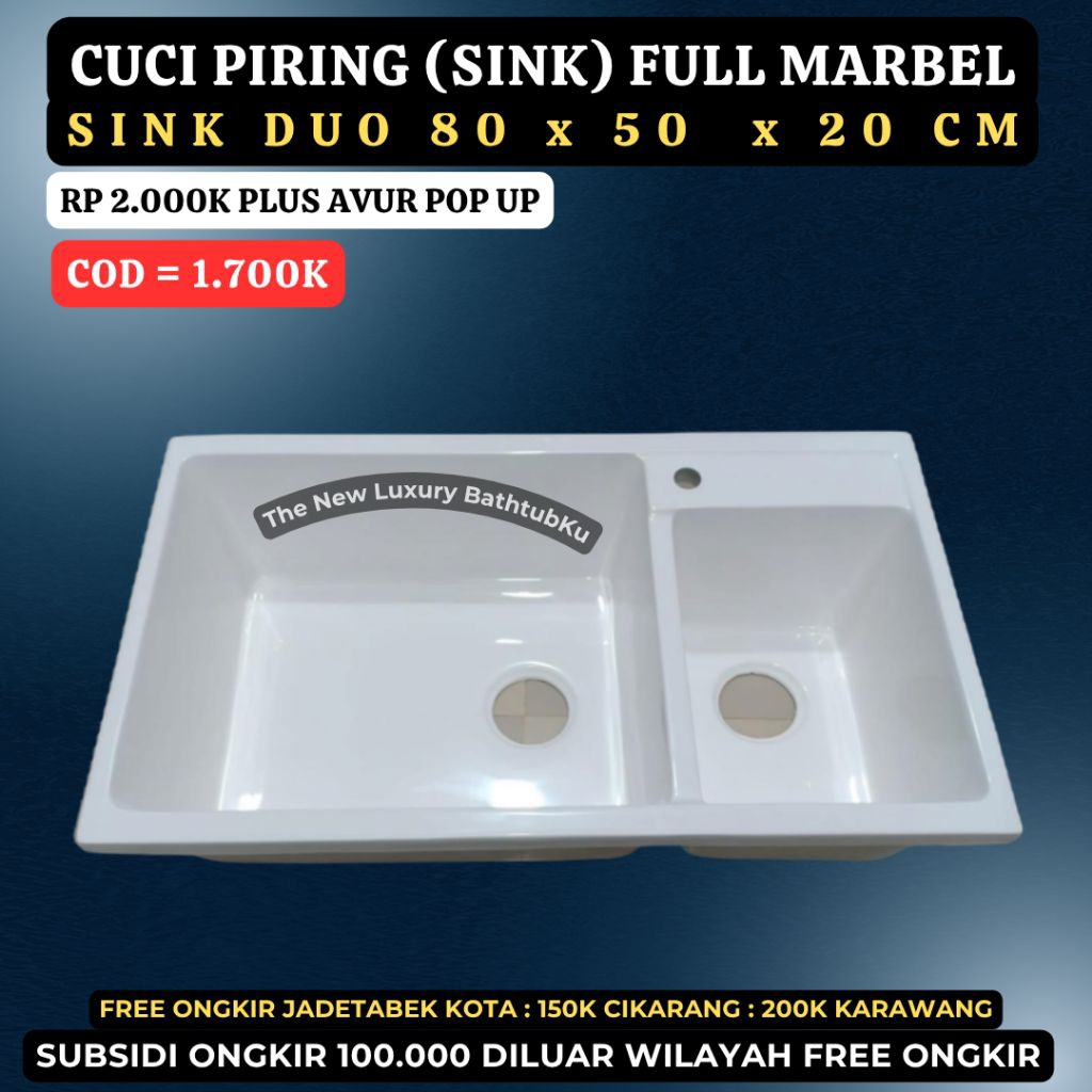 Cuci Piring 80x50x20 Cm FULL MARBEL type Sink Duo