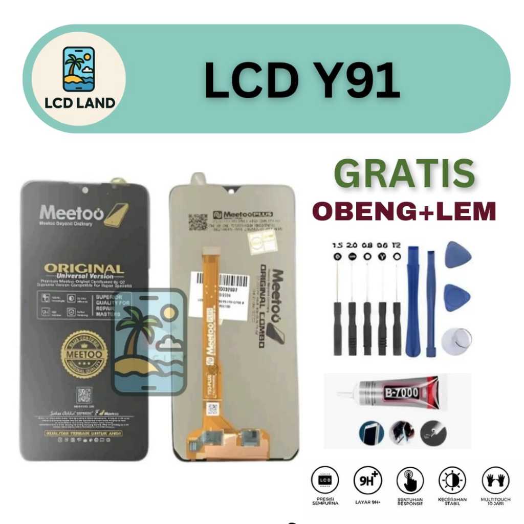 LCD TOUCHSCREEN VIVO Y91 ORIGINAL MEETOO FULSET GRATIS LEM+OBENG