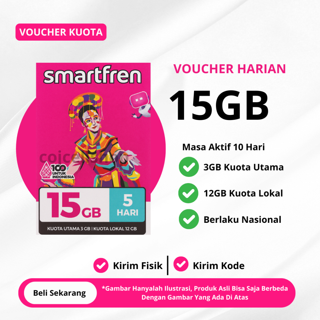 Voucher Kuota Data Smartfren 15GB Masa Aktif 10 Hari Full 24 JAM