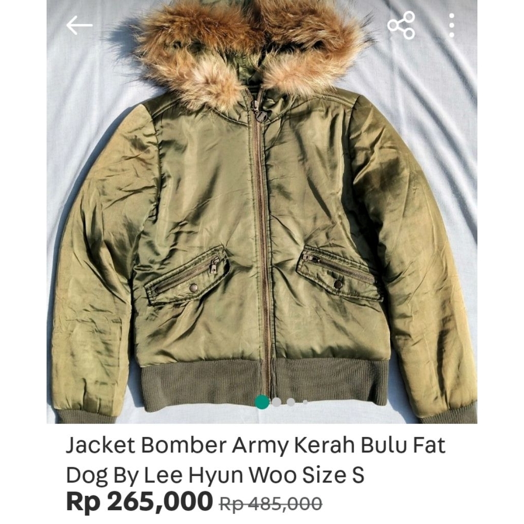 Jacket Bomber Army Kerah Bulu Fat Dog By Lee Hyun Woo Size S