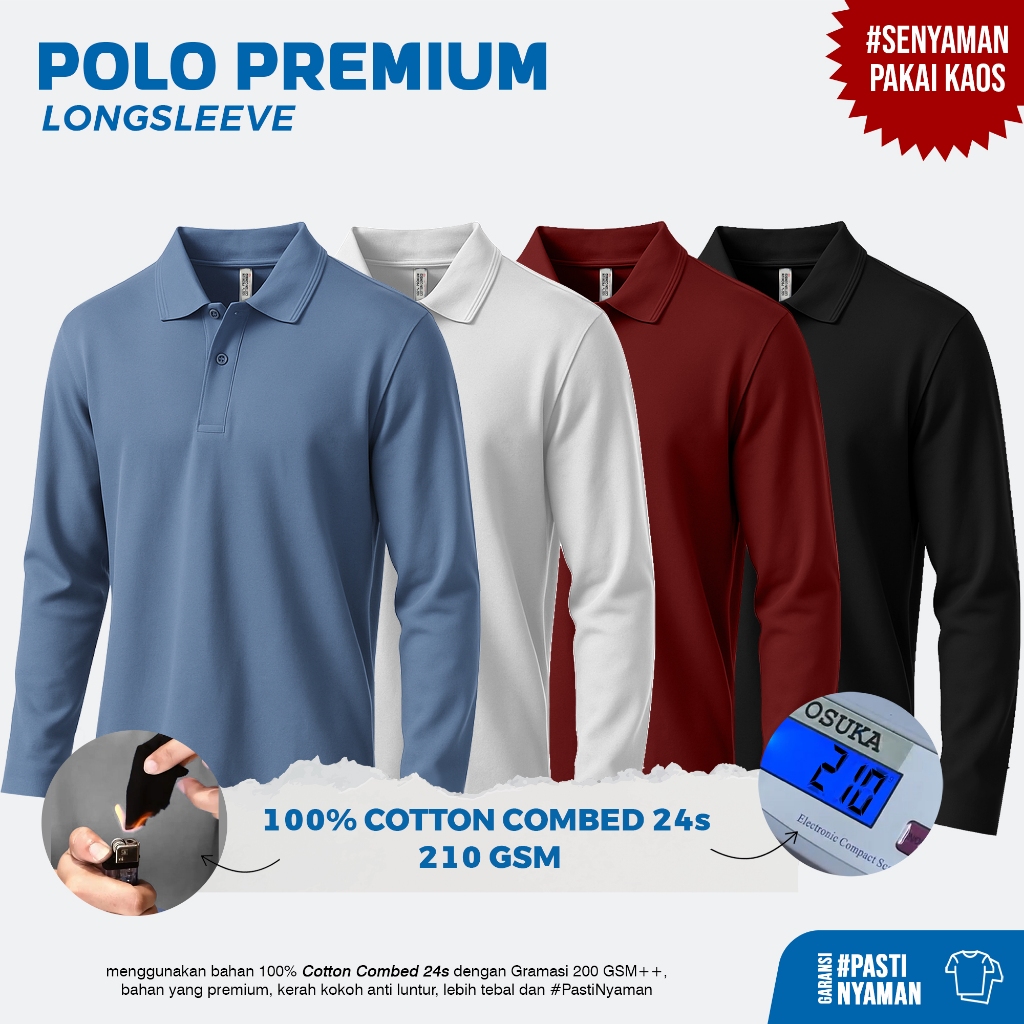 Kaos Polo Lengan Panjang Pria Premium Polo Long Sleeve
