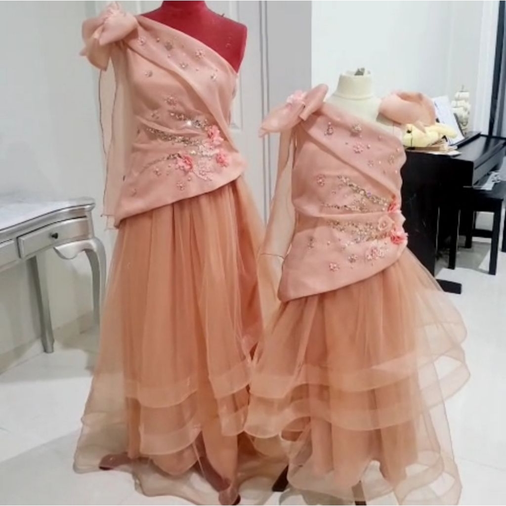 Dress Gaun Pesta Terakota Pink Salem Mom dan Kids