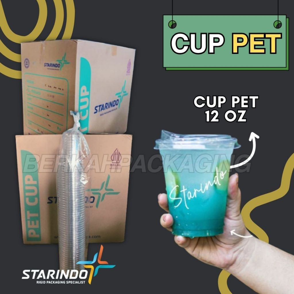 [1000 Pcs] 1 DUS CUP PET 12 OZ, 14 OZ, 16 OZ STARINDO & LID PET (CUP POLOS)