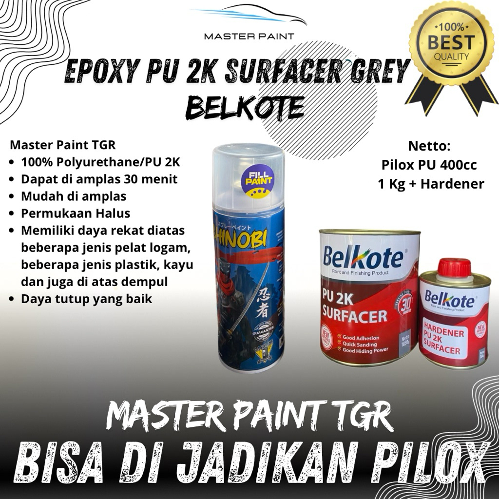 Pilox Epoxy 2K Surfacer Grey Belkote  | Cat Dasar Epoxy 2K Belkote | Epoxy Primer Grey 400cc/ml | 1 