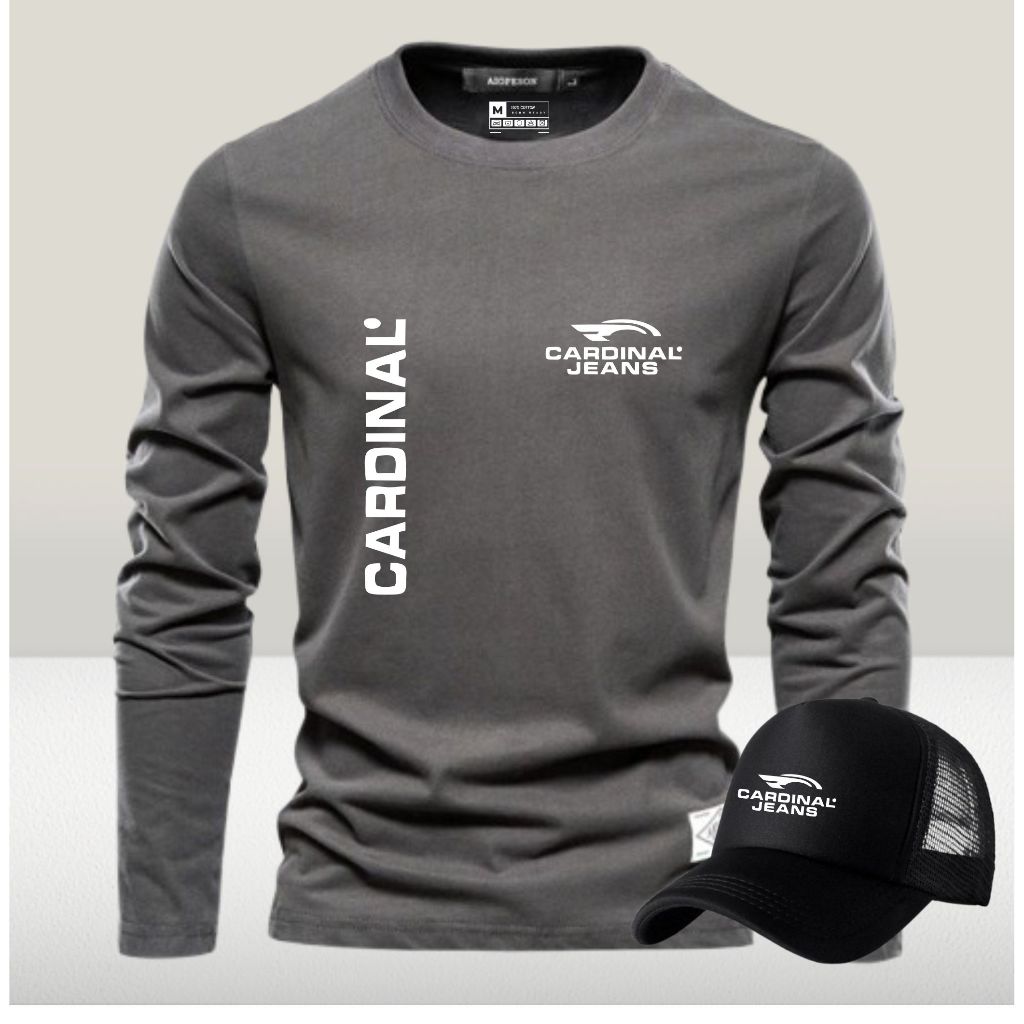 BONUS TOPI  (PROMO COD)baju kaos KARDINAL KIRKA   lengan panjang motif Text GOLD/ Pakaian Pria & Wan