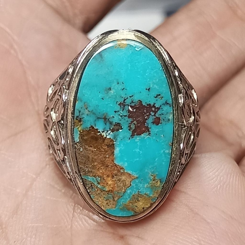 Pirus Persia biru tosca serat emas