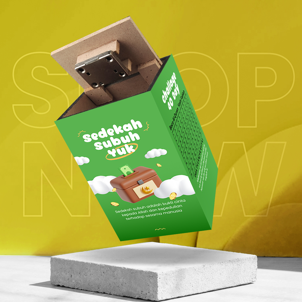 celengan sedekah subuh 10x15 cm warna hijau celengan buka tutup kunci