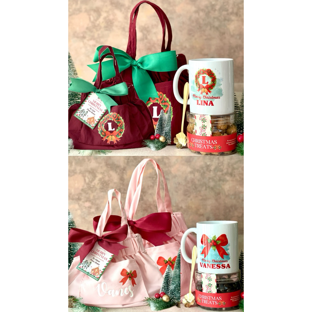 PERSONALIZED DUMPLING BAG & CERAMIC MUG FULL SET • Hampers Natal 2025 • FREE CUSTOM NAMA • Christmas