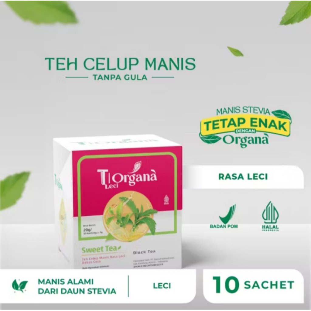 T Organa Leci - Teh Celup Daun Stevia Rasa Leci Isi 10 Bag