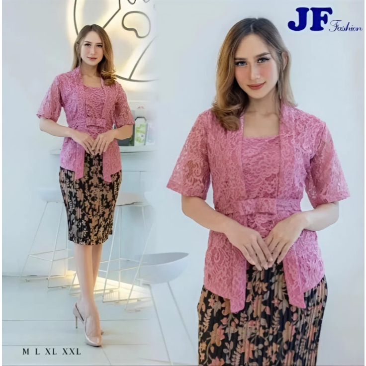 Setelan kebaya Brukat Kutubaru Lengan Pendek Set Rok Pendek / Kebaya Kutu Baru Floy Terbaru Tali pin