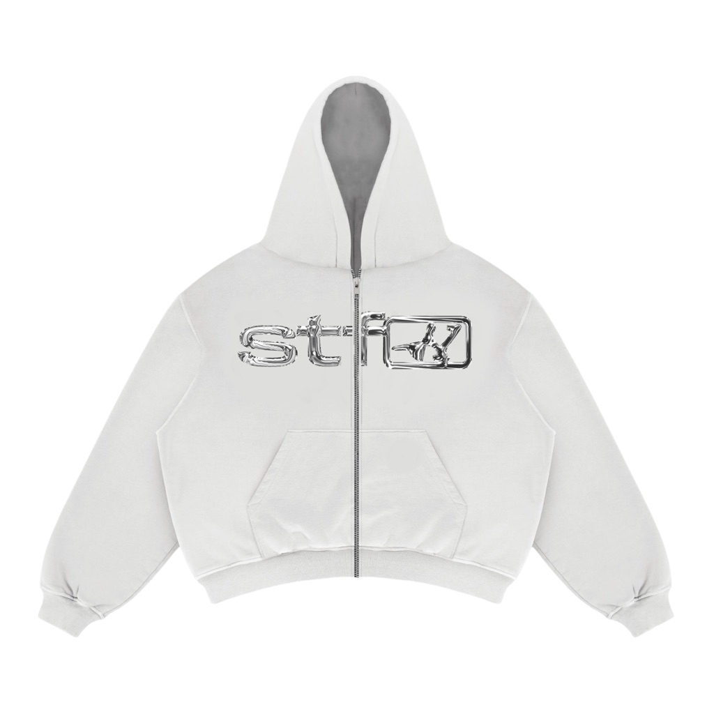 Satisfaction Hoodie Zipper Boxy 330GSM CHROME White