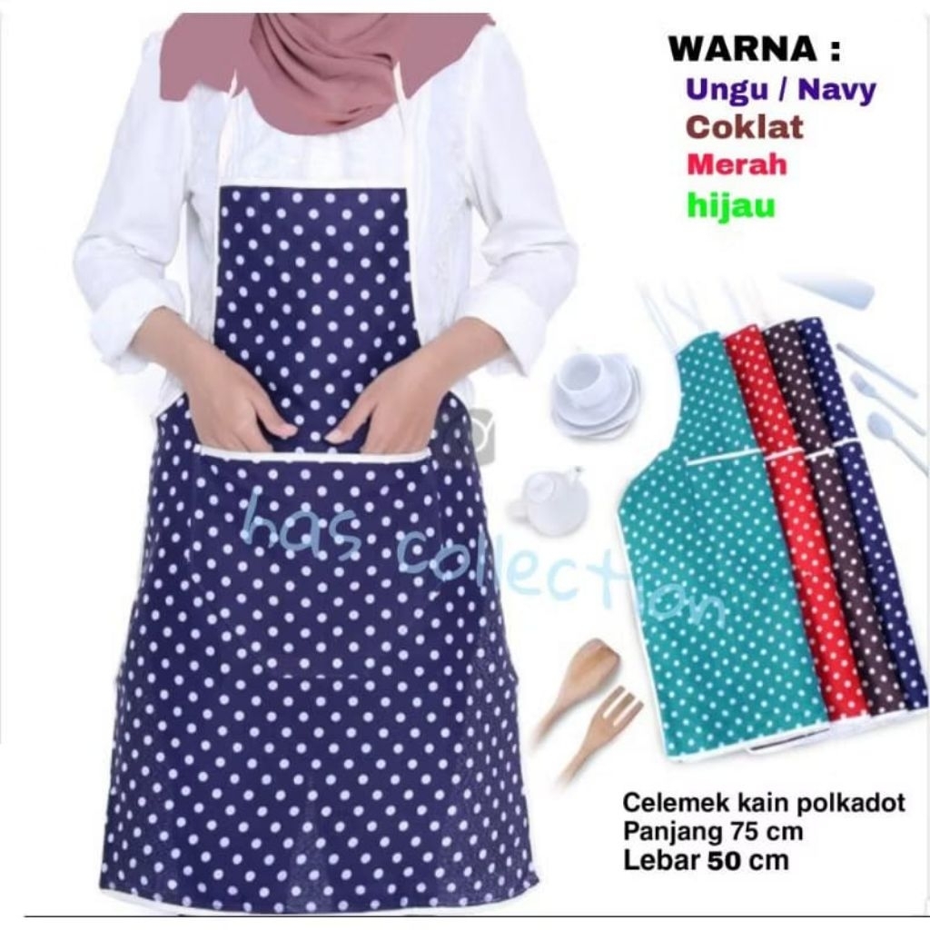 Celemek Kain Merah Hijau Coklat Navy Polkadot