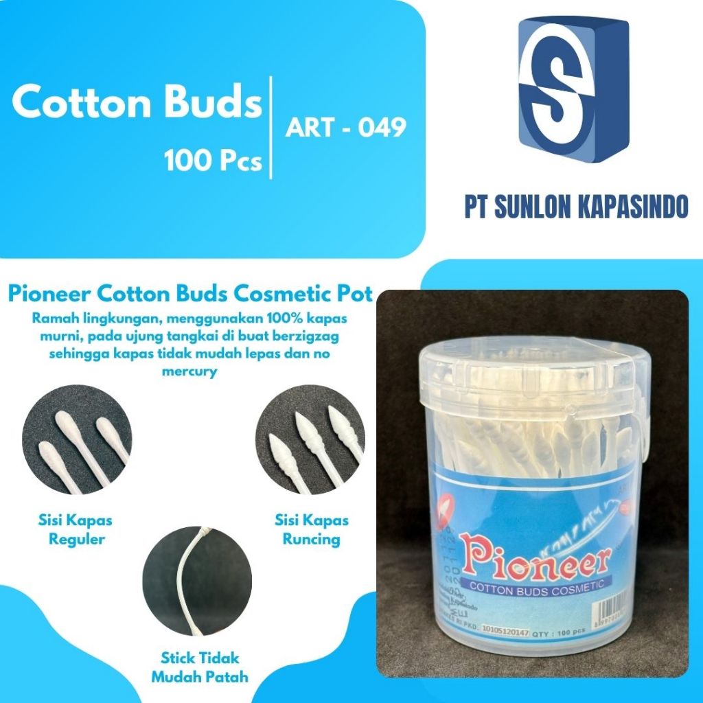 Pioneer Cotton Buds Cosmetic ( 100 Pcs ) ~ ART 049 | Korek Kuping Cosmetic Kemasan Wadah