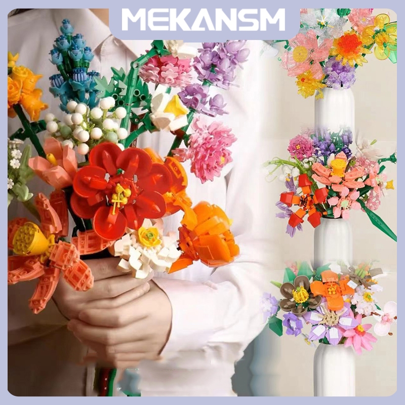 MEKANSM Bouquet Bunga/Bricks Bunga/Flower Block Toys/Flower Bricks Plant Collection Flower Bouquet