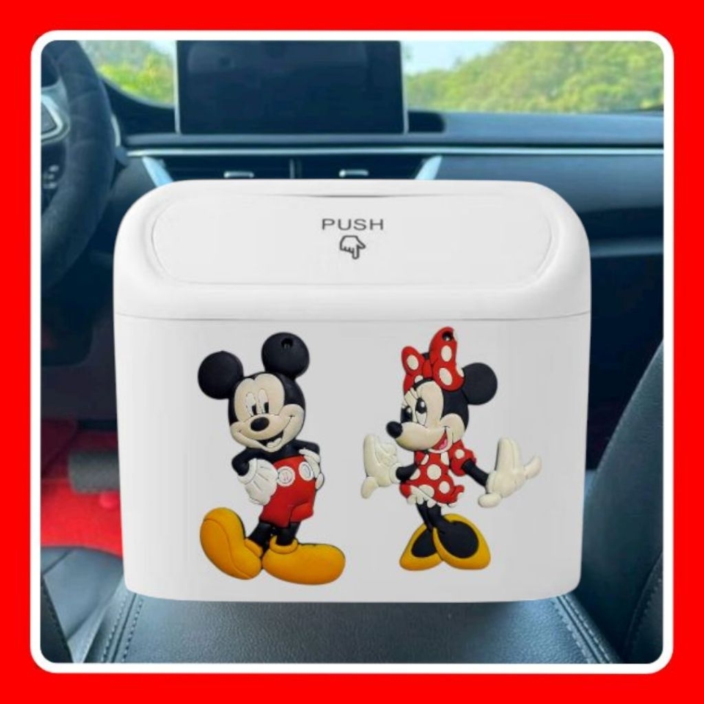 Tong Sampah Mobil Lucu Couple Mickey Minnie Strawberry | Mini Car Push Trash Bin Karakter Lucu | Tem