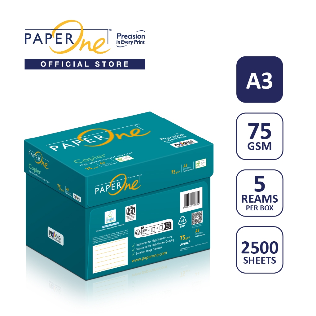PaperOne Kertas A3 75gr Copier 1 Box (2500 lembar) Kertas HVS A3 Kertas Fotocopy