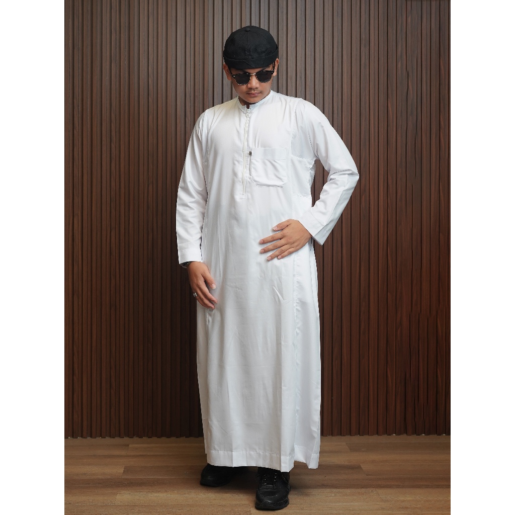 Jubah Series Fath by Al Amwa Premium | Jubah Dewasa Lengan Panjang | Gamis Umroh Putih Resleting
