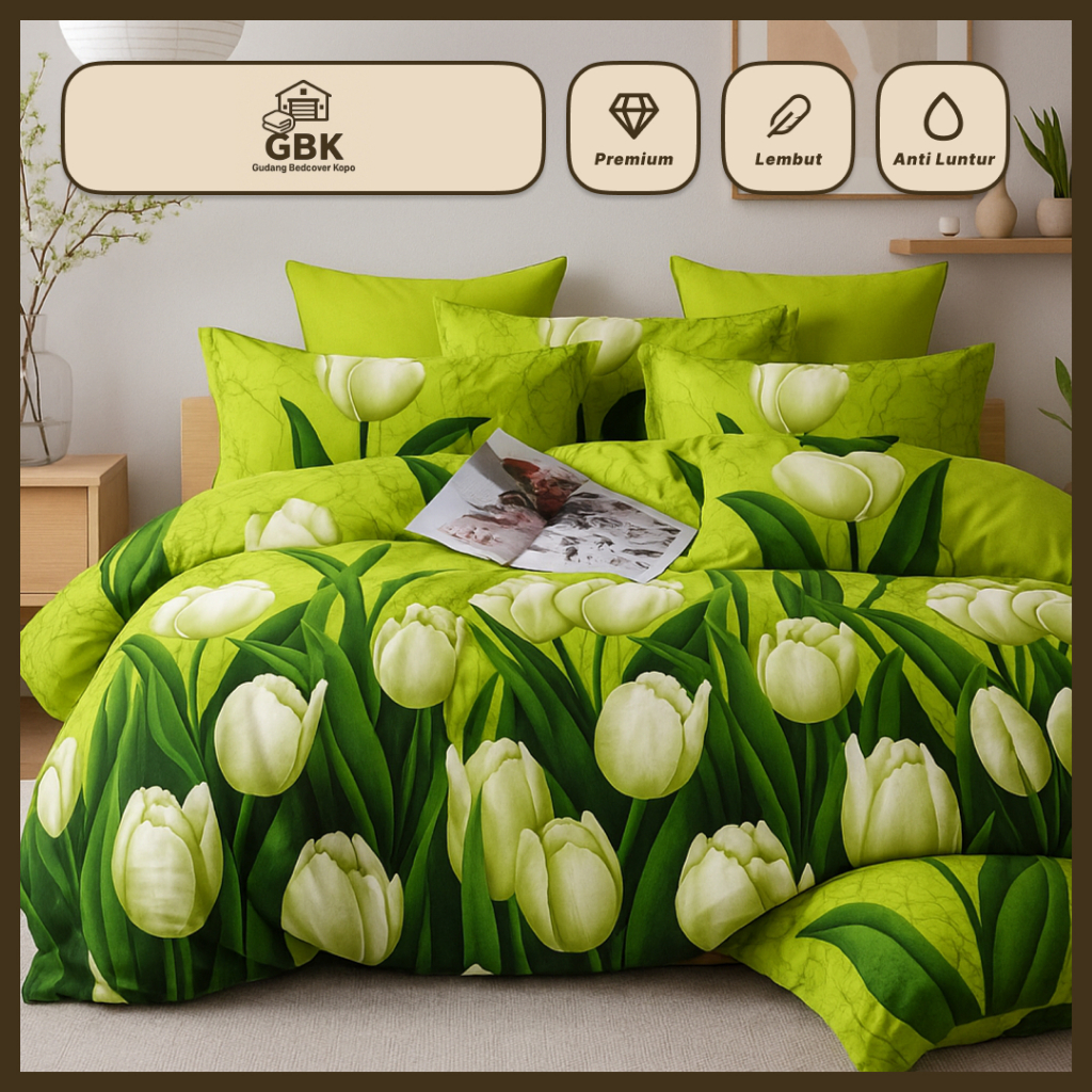 GBK - Bedcover 1 Set Sprei Selimut Sarung Bantal Guling Uk 180 x 200 Satu Set Sprei  Bahan Microtex 