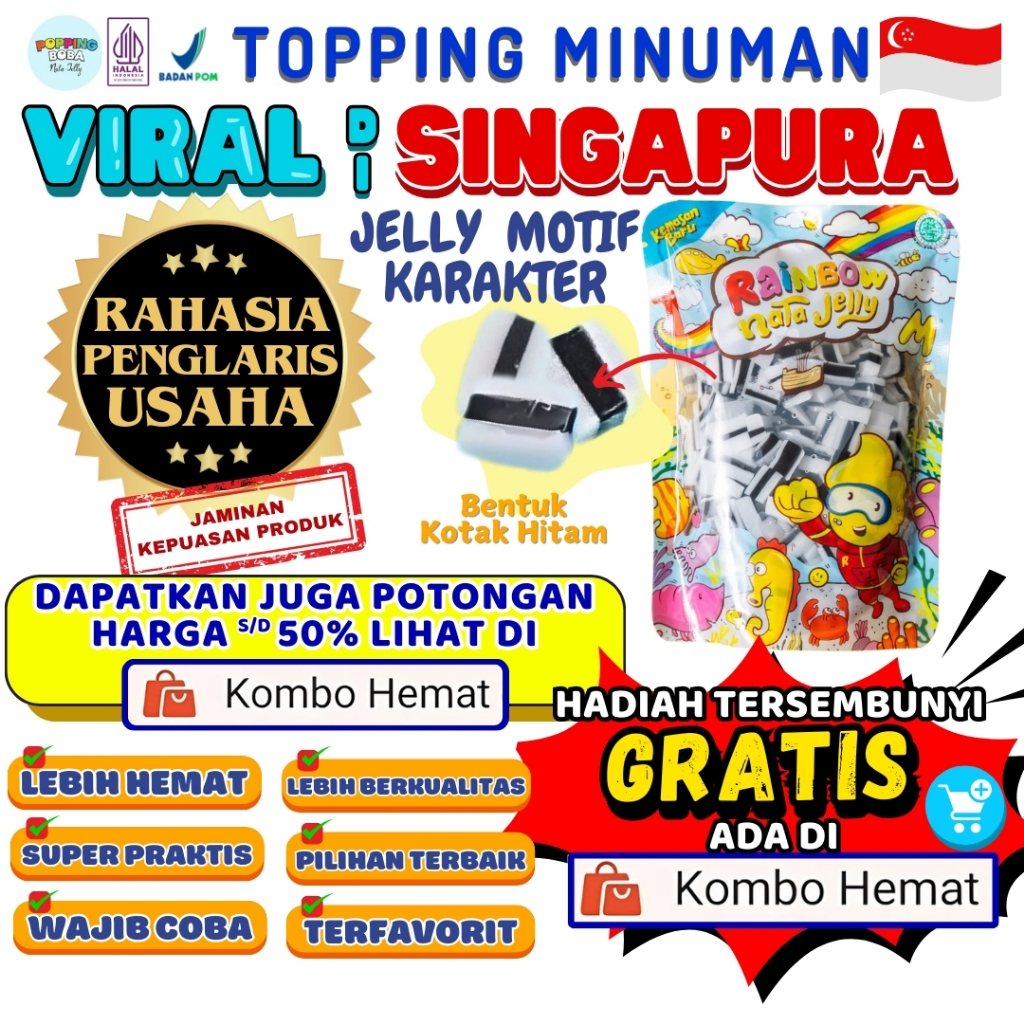 Jelly Motif Karakter Topping Minuman - Jelly Bentuk Kotak Hitam Cocok Untuk Semua Minuman