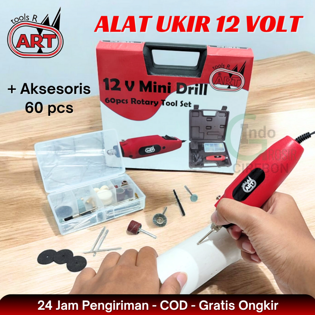 Alat Ukir Grafir Kayu Batu Nisan 12V Set 60 pcs Aksesoris Mini Grinder Bor Gerinda Cas DIY ART