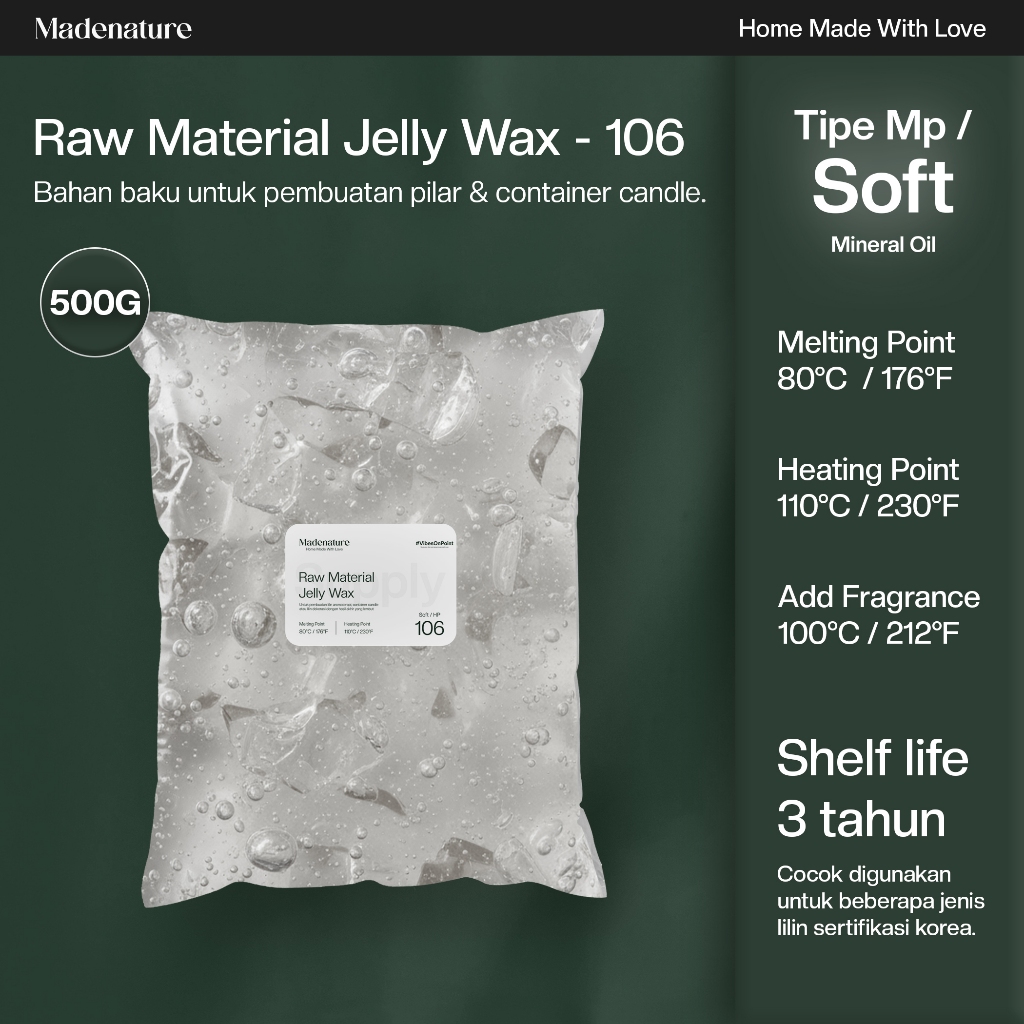 [500G] Jelly Wax 106 - Bahan Pembuat Scented Candle Lilin Aromaterapi by Madenature