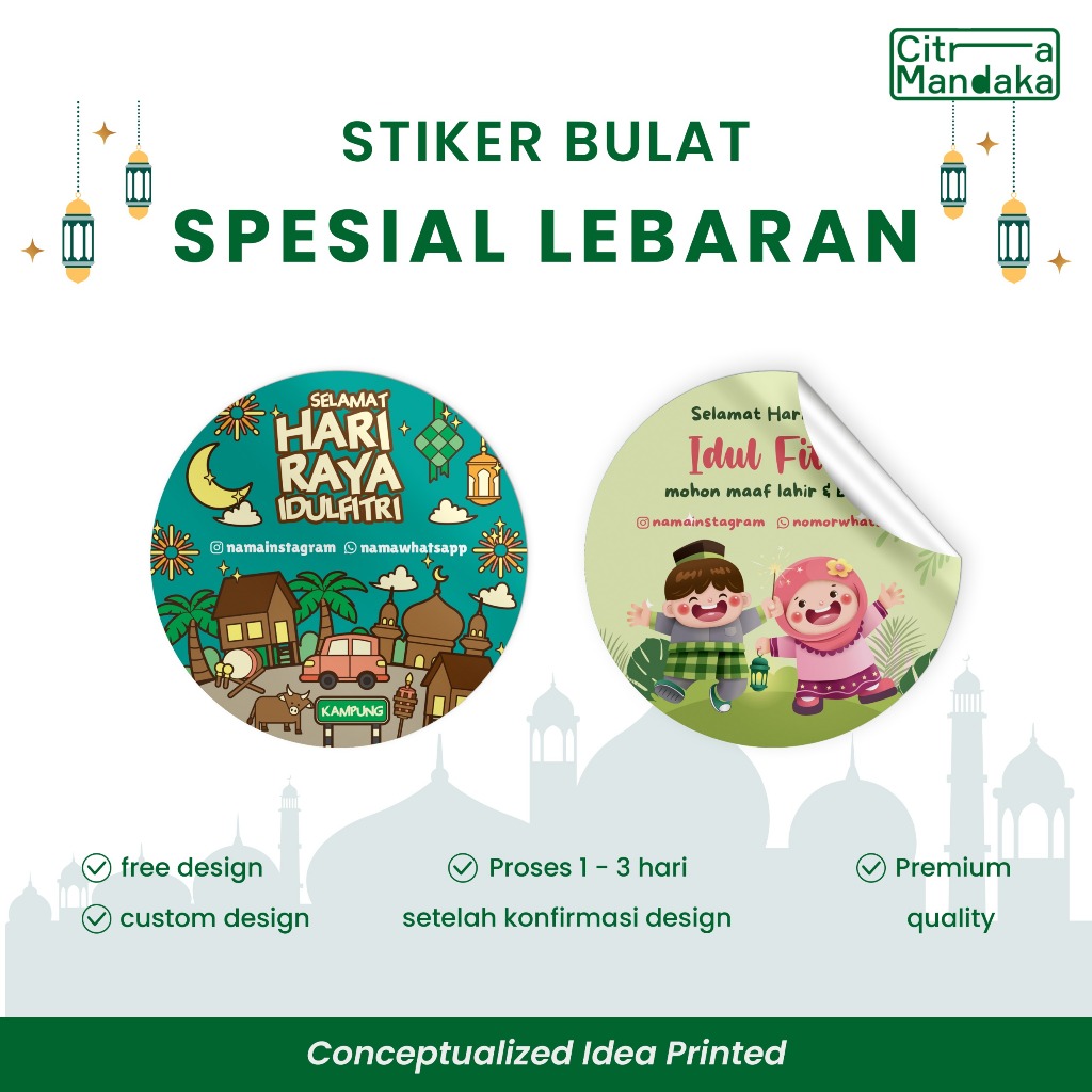 Stiker Idul Fitri Lebaran Custom Free Design | Stiker Thank You | Stiker Toples Kue Kering | Stiker 