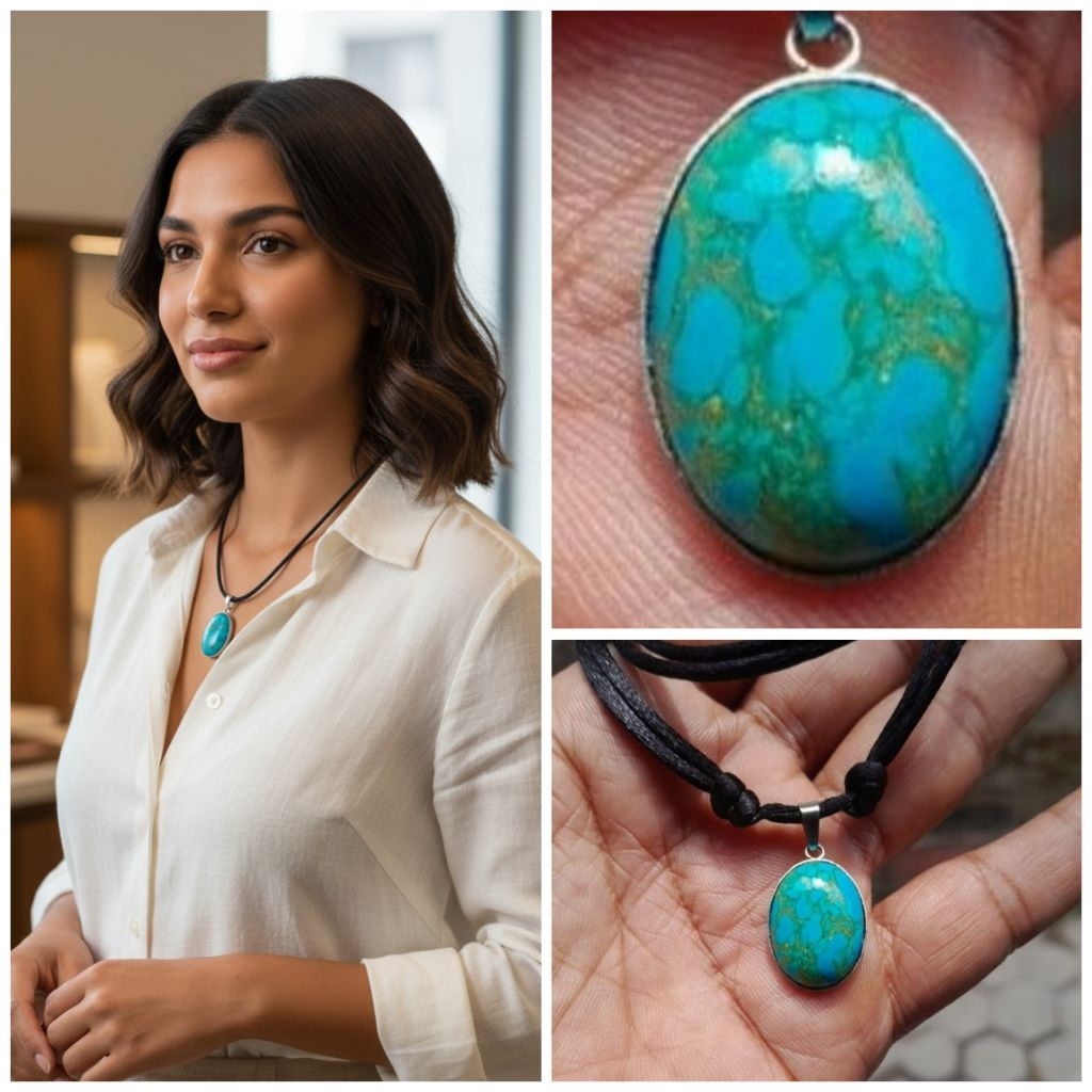 kalung tali hitam batu pirus mekah urat mas