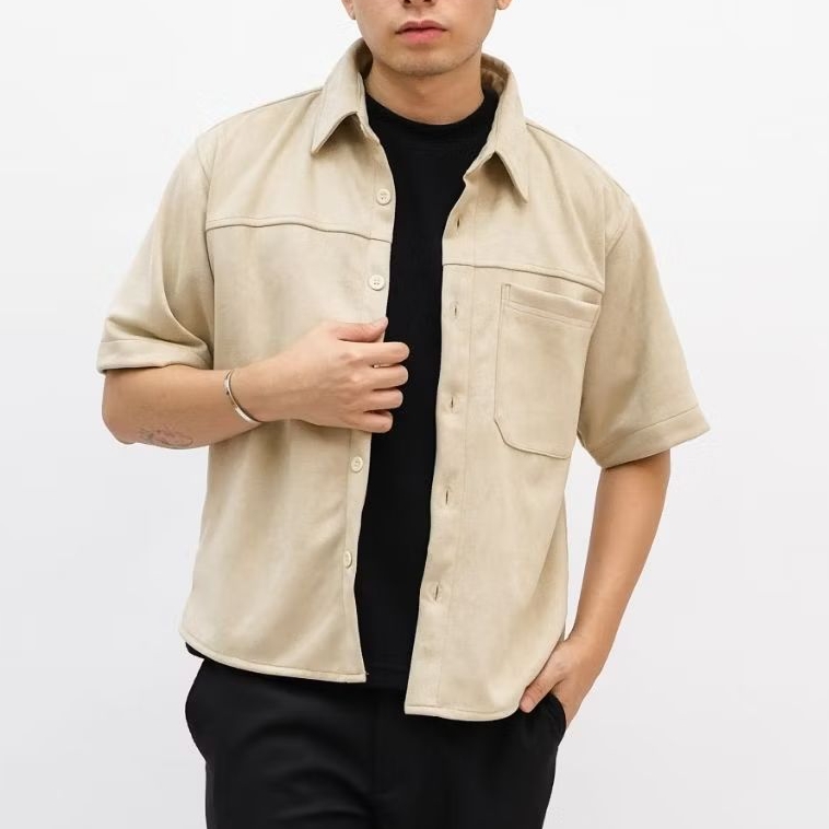 Kemeja Pria Lengan Pendek | kemeja Button Suede Shirt | Kemeja Pria
