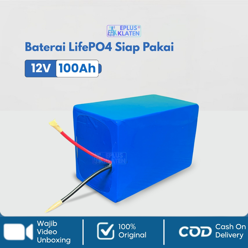 Battery LifePO4 12V 100Ah 12 Volt + BMS Siap Pakai Baterai Cell Pendek Setrum PDC PAC UPS Backup Lis