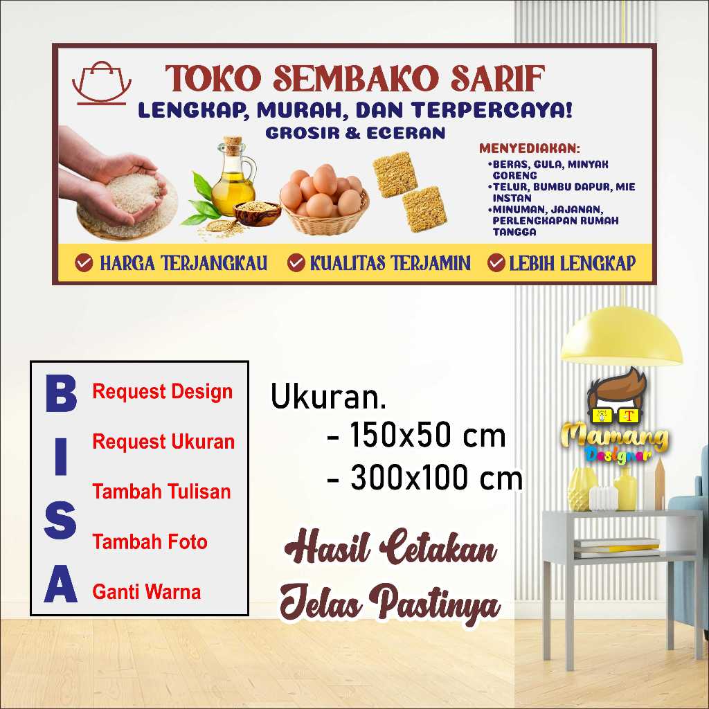 Cetak Spanduk Banner Toko Sembako Jual Telur Beras Minyak