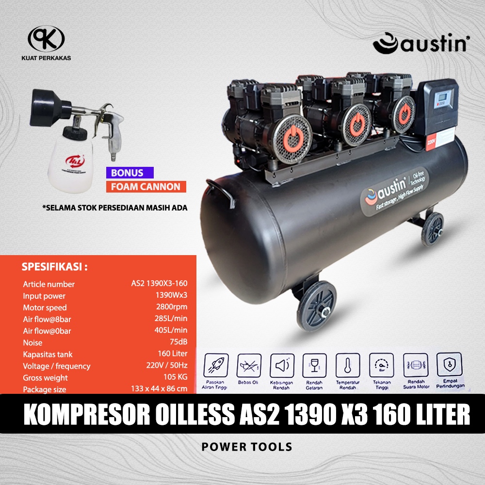 AUSTIN Kompresor oilless AS2 1390 watt X3 motor 160 liter 2800rpm