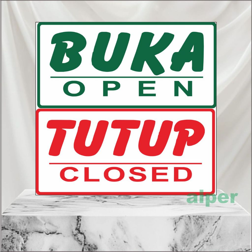 AKRILIK PLANG PETUNJUK OPEN CLOSED, BUKA TUTUP DUA SISI BONUS RANTAI PLUS KOP KACA