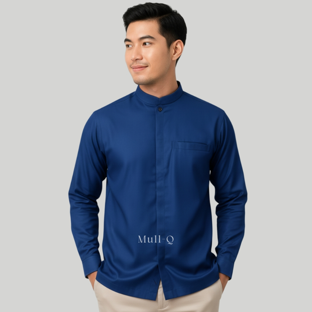 Kemeja Koko Pria Lengan Panjang Modern – Kemeja Muslim Premium Katun Toyobo/ Kemeja koko warna navy