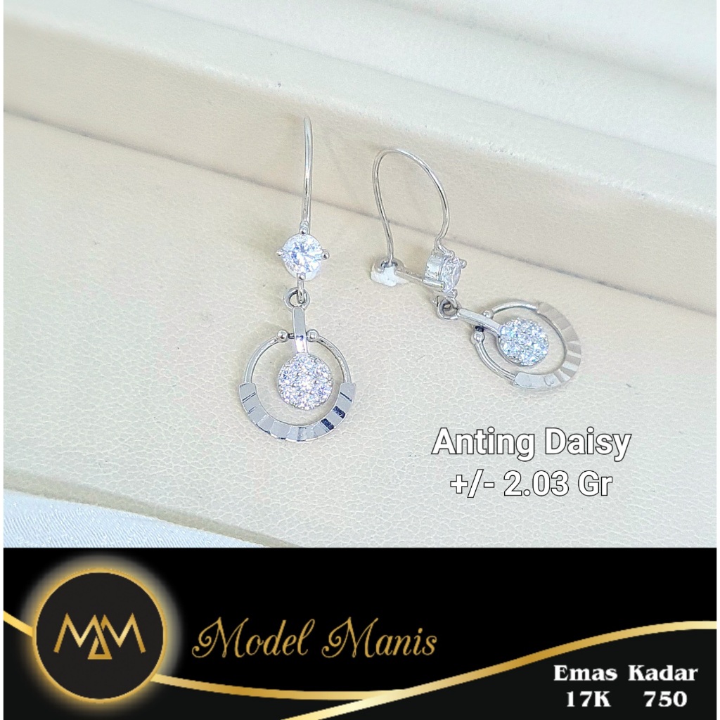 Model Manis Gold - Anting Daisy Bulat Putih - Emas 17k  750