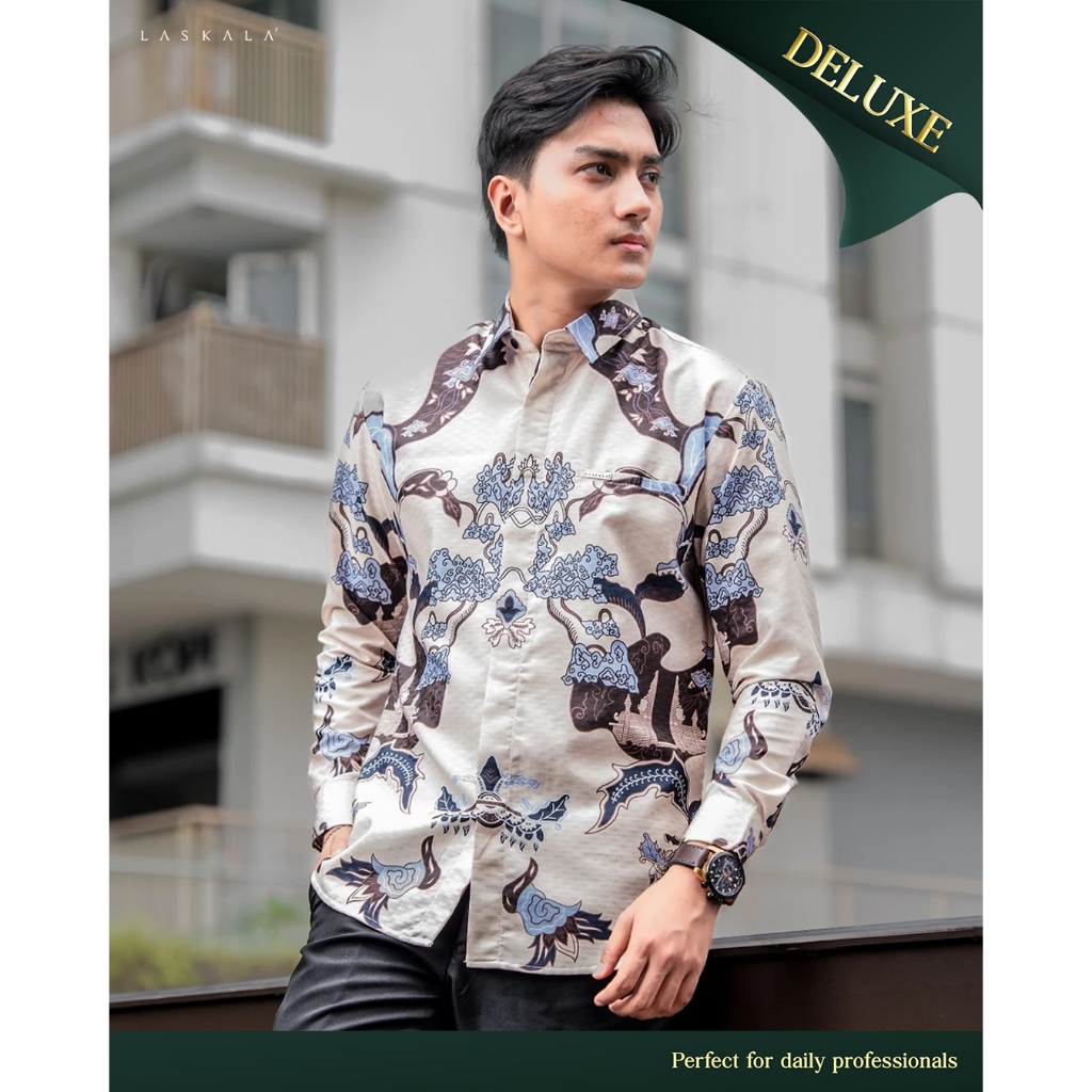 Laskala Batik Premium Kasepuhan Kemeja Batik Pria Slimfit Lengan Panjang