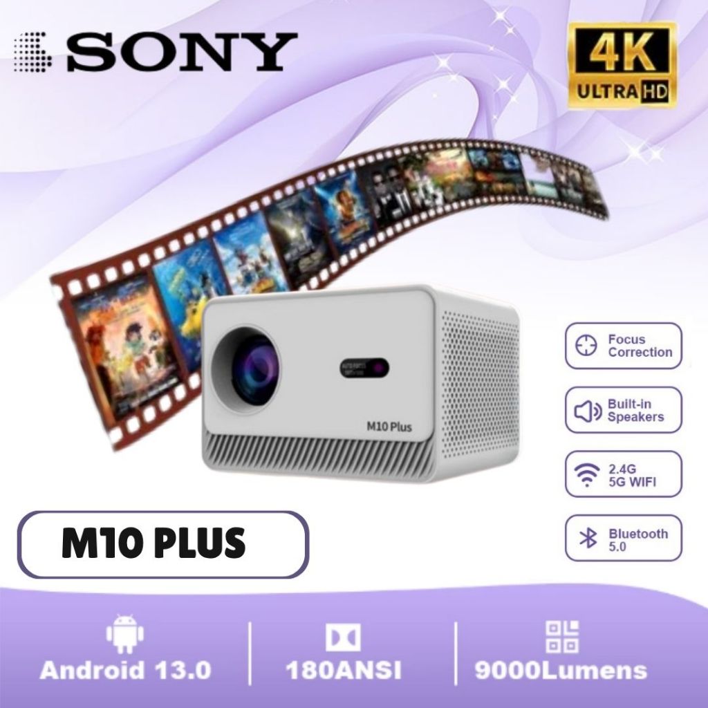 Proyektor M10 Plus Android 11.0 Mendukung UHD 4K Home Theater Fokus Otomatis Wifi Ganda TV HDR Proye