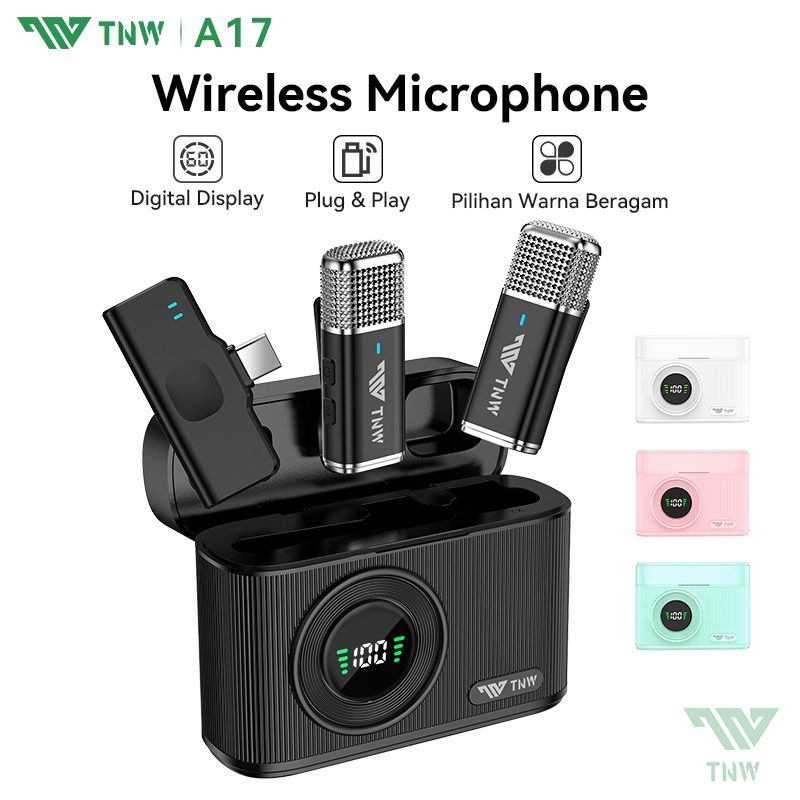 TNW A17 Microphone Wireless 2025 Versi Baru Mic Clip On Lavalier Mikrofon Mic Wireless Original 2 Mi