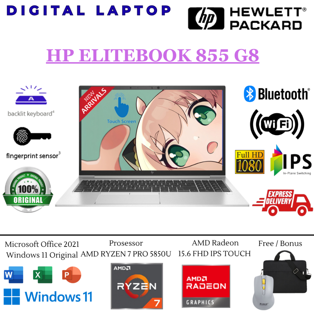 Laptop Gaming TouchScreen HP EliteBook 855 G8 AMD Ryzen 7 PRO 5850U RAM 32GB 1TB SSD FHD IPS Win11 O