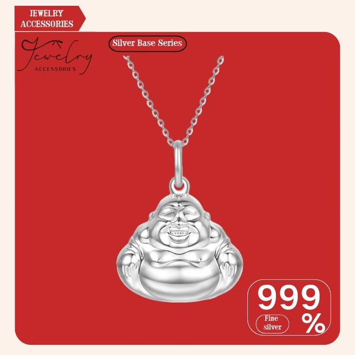 [999 Pure Silver] S999 pure silver Maitreya Buddha pendant necklace in Chinese style, a niche and un
