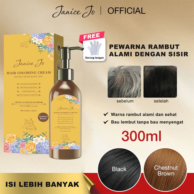 [Ready stock] Janice Jo Pewarna Rambut Hitam Brown 300ml Semir Rambut Shampoo Pewarna Rambut Tanpa B