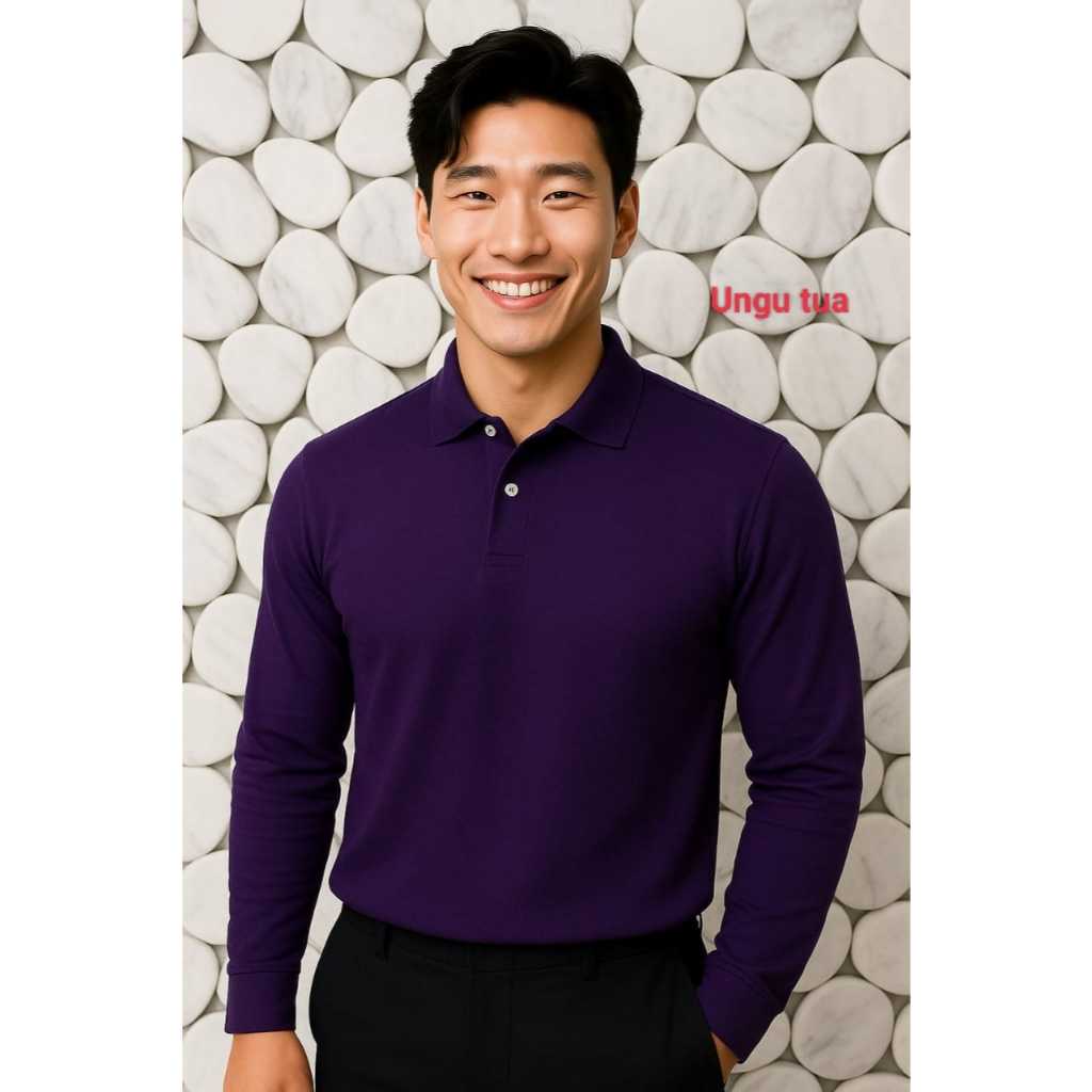 Kaos Kerah Panjang  FO POLOS WARNA  UNGU TUA / Kaos Kerah FO Lengan Panjang - Kaos Kerah Unisex – ka