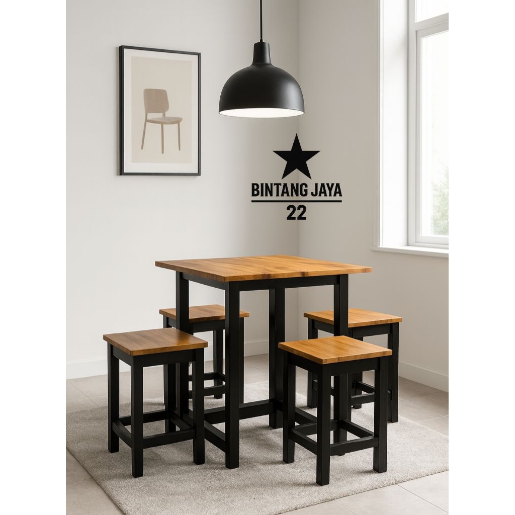 READY STOK Meja Cafe Minimalis 1 Set Meja Makan 4 Kursi Kayu Mahoni Minimalis