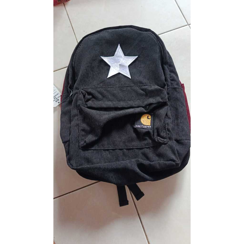 TAS RANSEL CORDUROY BAGPACK STARS CARHARTT | Tas Sekolah Pria Wanita Basic Gendong Distro | Black Hi