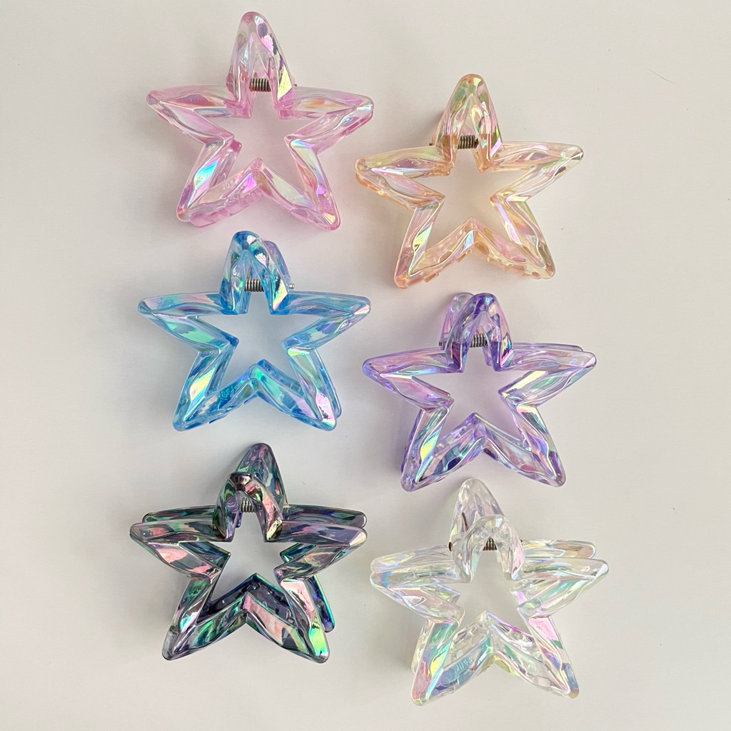 [7CM] STAR HAIR CLAW JEPIT RAMBUT BINTANG HOLOGRAM KEP RAMBUT BINTANG